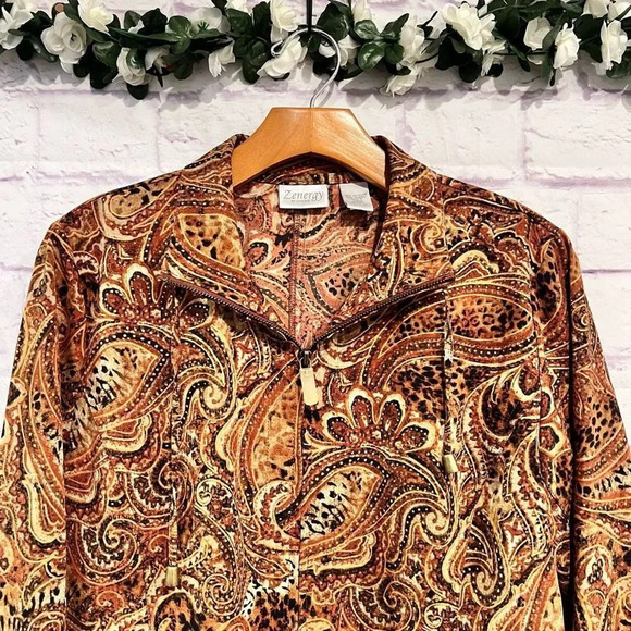 Zenergy by Chico's Paisley Print Zip Front Jacket Size 0 Small Stretch Boho - Picture 3 of 11